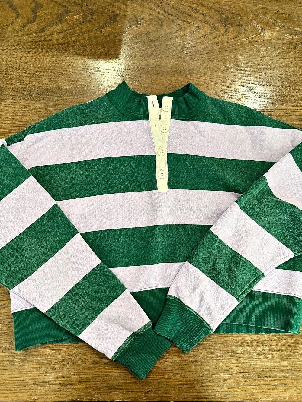 BP. Striped Cotton Pullover in Green & purple Small